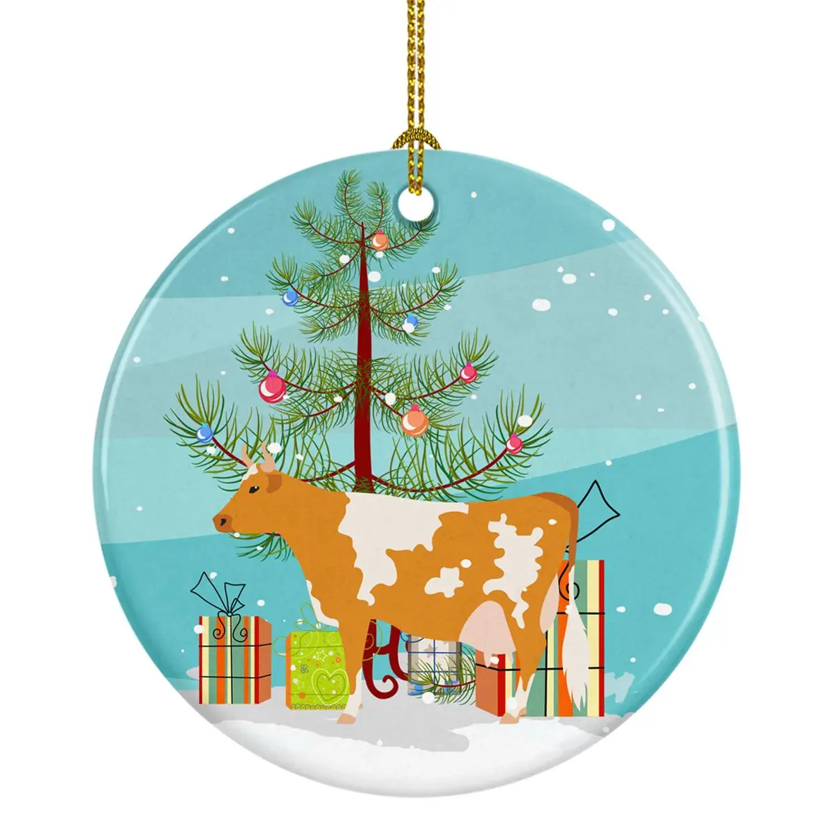 Guernsey Cow Christmas Porcelain Ornament, Paintable Festive Home Decor, Holiday Gift for Cow Lovers