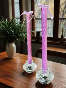 Studded 2 Pillar Candles with 2 Glass Candle Holders