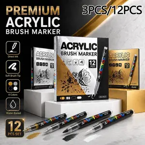 3-Pack & 12-Pack High-Gloss Acrylic Markers, Creative Drawing Tools, Waterproof & Non-Toxic, Ideal for DIY Crafts & School Supplies, Soft Tip Markers