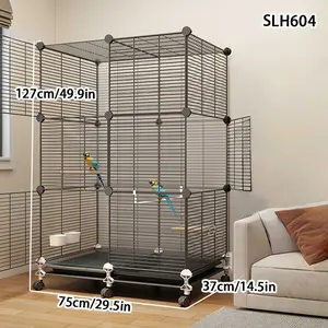 Large Mobile Metal Birdcage for Parrots and Canary with Toilet Tray, Bird Rod, Bird Bowl, and Ironwork Cage, Parakeet Cages