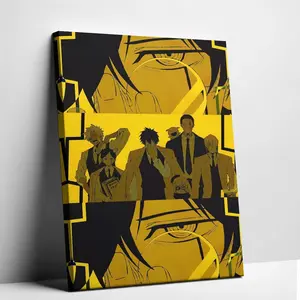 Vibrant Yellow Anime Canvas Painting - Classic Magic & Muscle Character Portrait Poster Print, Retro Comic Style Art Picture for Home Apartment Decor