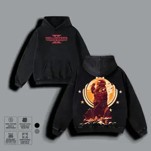 Vintage Washed Helldivers 2 Hoodie & Tee Galactic War Graphic T-Shirt Retro 90s Bootleg Heavyweight Streetwear Unisex Gaming Apparel, US Cotton - Menswear