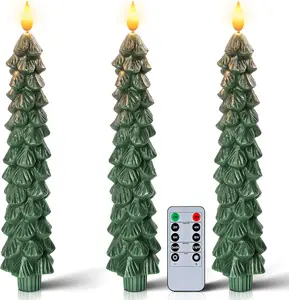 Flameless Christmas Tree Candles with Remote,9.7 Inches Real Waxy Flameless Taper Candles Flickering For Christmas Decoration and Best Christmas Gift
