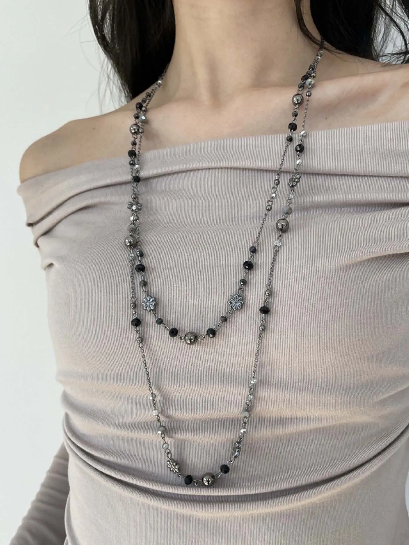 Vintage Boho Long Necklace, Alloy Necklace, Colorful Flower Beaded Sweater Chain, Ethnic Style Women's Jewelry, Retro Chic Double Layer Design, Dainty Layering Jewelry, Double Layered Jewelry