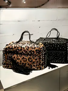 Punk Style PU Handbag with Studs and Rhinestones, High-End Pillow Bag, Large Sling Crossbody Bag for Men and Women