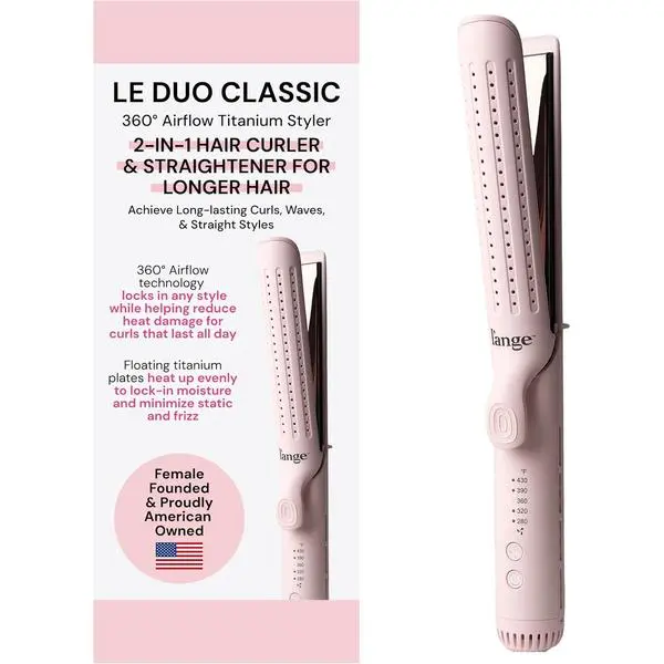 L'ANGE HAIR Le Duo Grande 360° Airflow Styler | Curl & Straighten with One Tool | 5.3" Snag-Free Titanium Plates | Cooling Air Vents to Set Curls | Adjustable Temp & Auto Shut-Off | Blush