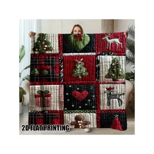 1pc Extra Soft Christmas Quilt Patch Printed Flannel Blanket - Vintage Style All-Season Throw, Suitable For Bed, Sofa, Chair, Office & Camping - Perfect Gift With Holiday-30*40in