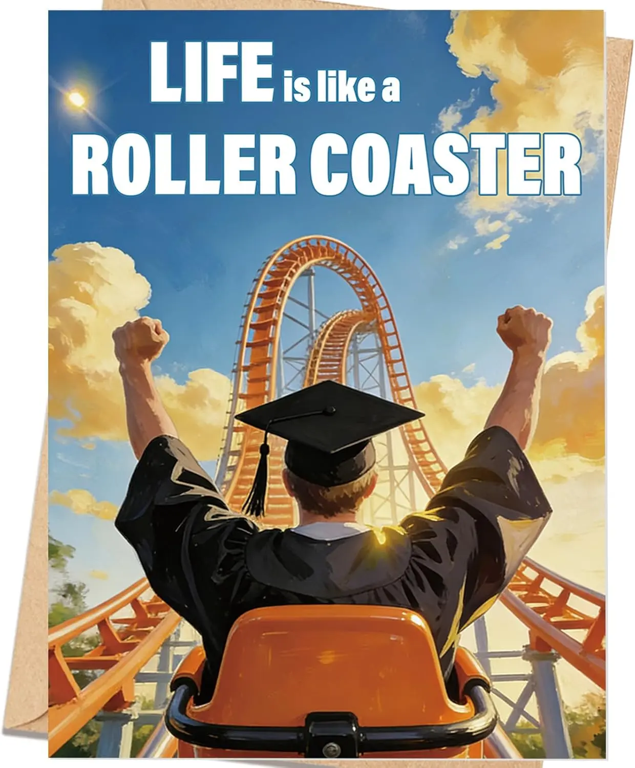 Life is Like a Roller Coaster Graduation Card – Funny Congrats Grad Card, Humorous Graduation Gift for Him or Her, High School or College Card with Envelope | Gift Card with Envelope
