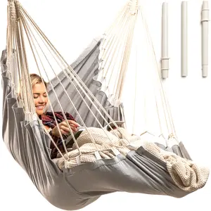 EXTIRIO Hanging Hammock Chair with Footrest – Quick & Easy Setup with Hardware Kit  – Durable & Spacious Full Body Support – Holds 440 Lbs - Ideal for Indoor & Outdoor Use