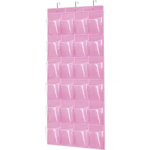 Over-The-Door Shoe Organizer, 24-Pocket Hanging Rack with Hook for Closet Storage Pink Hangable Compartment