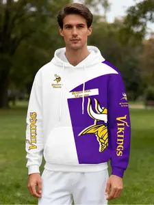 Men's Nfl Minnesota Vikings Hoodie, Sporty Long Sleeve Sweatshirt, Team Logo Print, Breathable Fabric, Casual Wear, Best Gift