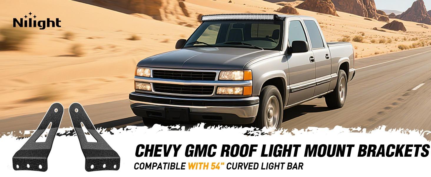 Nilight 90032B 2PCS 54” Curved LED Light Bar Bracket at Upper Windshield Roof Cab for 99-06 Chevy Silverado Suburban Avalanche Tahoe & GMC Yukon Sierra, 2 Years Warranty, Black