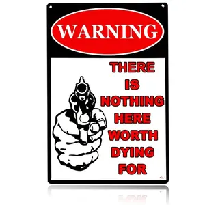 1 count Metal Tin Sign Vintage, Private Property No Trespassing Gun Sign, Warning Signs, Funny Yard Signs, Bar Signs For Home, Bar Basement Decor, Retro Tin Signs For Home Bar Shop Decorations Gift 8*12 Inch