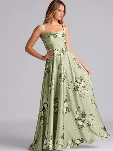 Azazie Shaude A-Line Square-Neck Pleated Pocket Wedding Guest Formal Satin Dress Minimalist