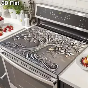 Stove Burner Cover — "Tree of Life" Design Glass Top Protector Christmas And Halloween Gift Stove Cover Protector Pad, 2D Life Silvery Tree Embossed Design Kitchen