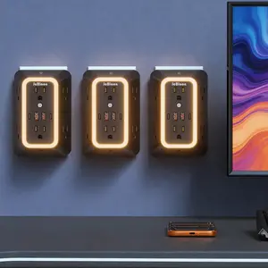 3 Pack 10 IN 1 USB Wall Charger With Night Light, 6 AC Outlet Extender with 4 USB Charging Ports(2 USB C), 3-Sided Design USB Wall Charger for Home Travel Office（black） Power Socket Expander USB Multi Plug Power Socket Extender