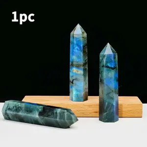 Natural Labradorite Crystal Point Wand 8-10cm, Hexagonal Healing Quartz Stick, Reiki Energy Treatment Stone, 1pc Spiritual Tool