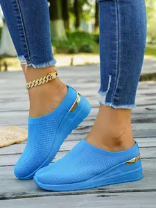 Women's Casual Slip-On Slippers, Lightweight Fabric Upper, Rubber Sole, All-Season Comfort, Plain Design, Easy-To-Wear Footwear
