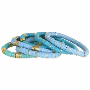 Zad Jewelry Blue Skies Heishi Beaded Stretch Bracelets Set of 6, Blue Multi bracelet stacking bracelet stacks