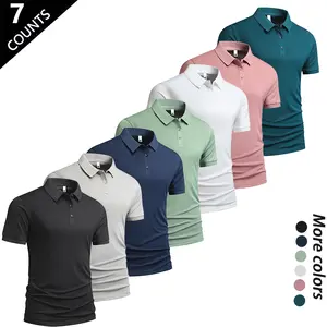 Men's Summer Ice Silk Short-Sleeve Polo Shirt Set of Seven Versatile Trendy Collared Top for Business Casual Wear Breathable Quick-Drying Cool-Touch Skin-Friendly Moisture-Wicking Anti-Pilling Colorfast Multiple Colors Menswear Tropical