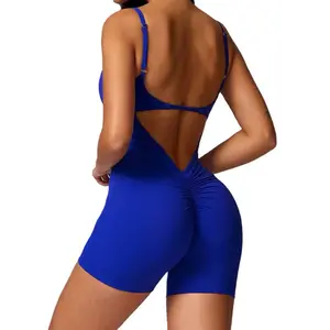 One Piece Workout Jumpsuits for Women Backless Tummy Control Sleeveless Jumpsuits Scrunch Yoga Romper