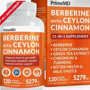 21-in-1 Berberine Supplement with Ceylon Cinnamon with Chromium, Bitter Melon and Green Tea Extract and Black Pepper Extract 5X for Energy & Metabolism Support with 5279 mg (120 ct, Pack of 1)