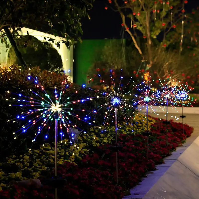 120 LED RGB Solar Firework Lights, Outdoor Color-Changing Starburst Decorative Garden Lights for Home Improvement