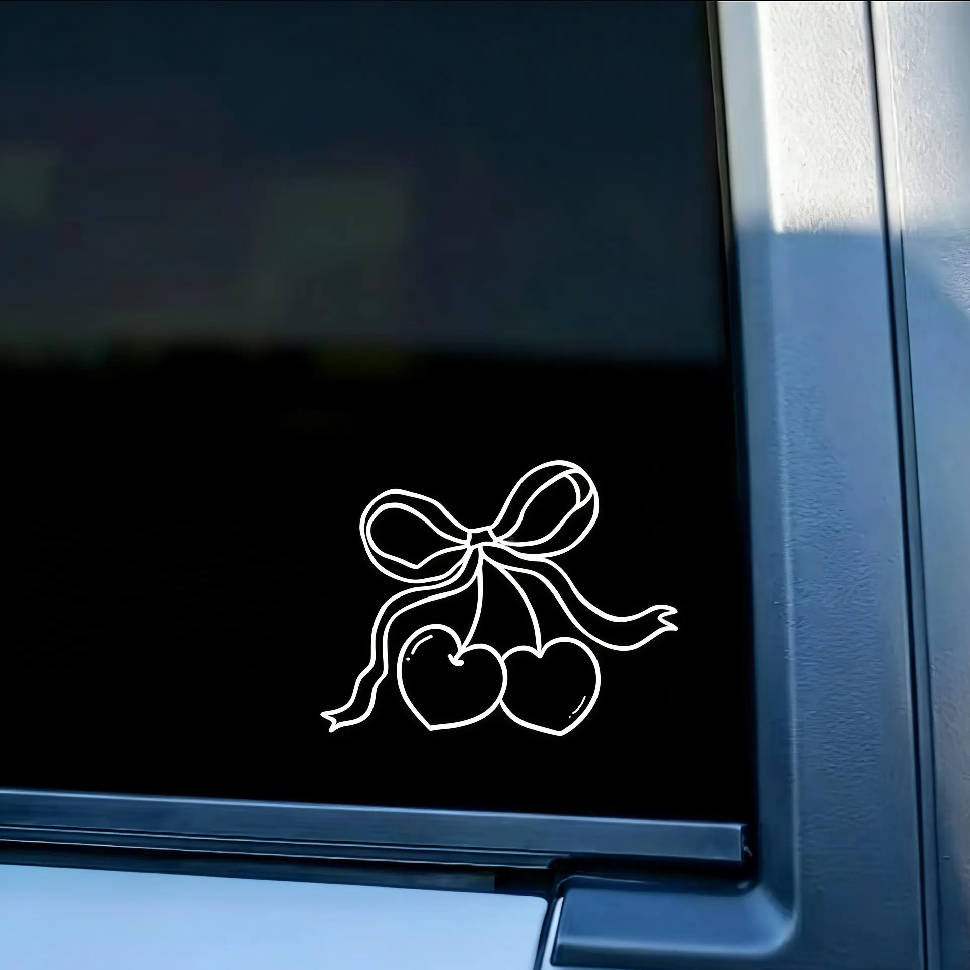 Cherries Bow Car Decal Coquette Girly Window Decorative Sticker Funny Cute Trendy Cherry Bow Car Accessories Exterior Sticker Vinyl Decal Waterproof 8 Inches Bumper Decals Gifts for Carlover Car Lover Gift