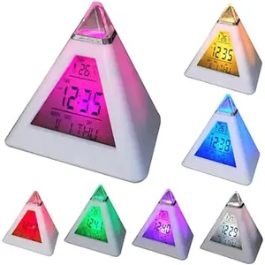 LED Alarm Clock with Color Changing Night Light and Temperature Display - Pyramid Shape, Digital Display for Bedroom and Living Room