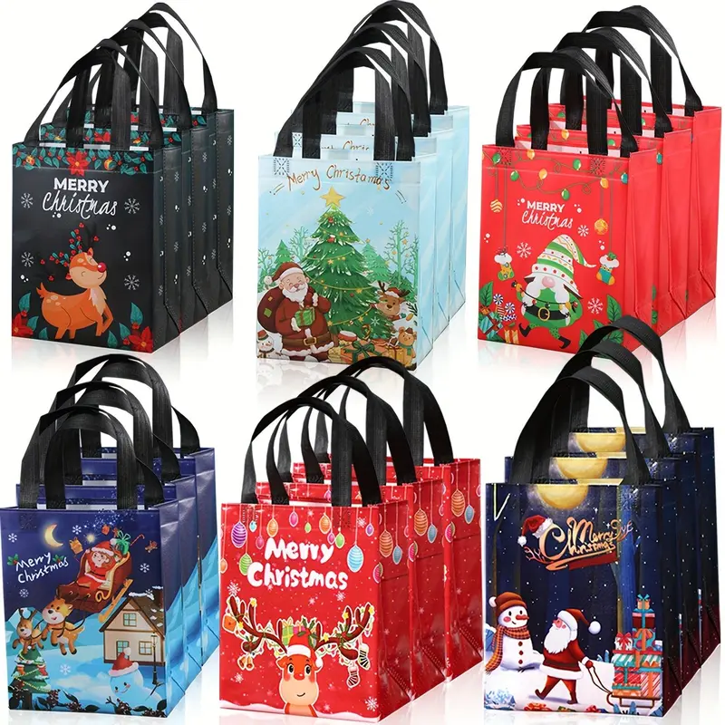 18 Medium Size Christmas Gift Bags, Reusable Non-Woven Fabric Shopping Bags, Handled Holiday Party Decorations, Party Gift Packs, 10.6'' x 7.8'' x 4'', Perfect for Gifts