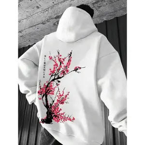 Men's Floral Print Drop Shoulder Hoodie, Fashion Casual Regular Fit Drawstring Pocket Hooded Sweatshirt for Daily Holiday Outdoor Wear, Men Clothes for Fall & Winter friend birthday anniversary holiday christmas boxy shirt