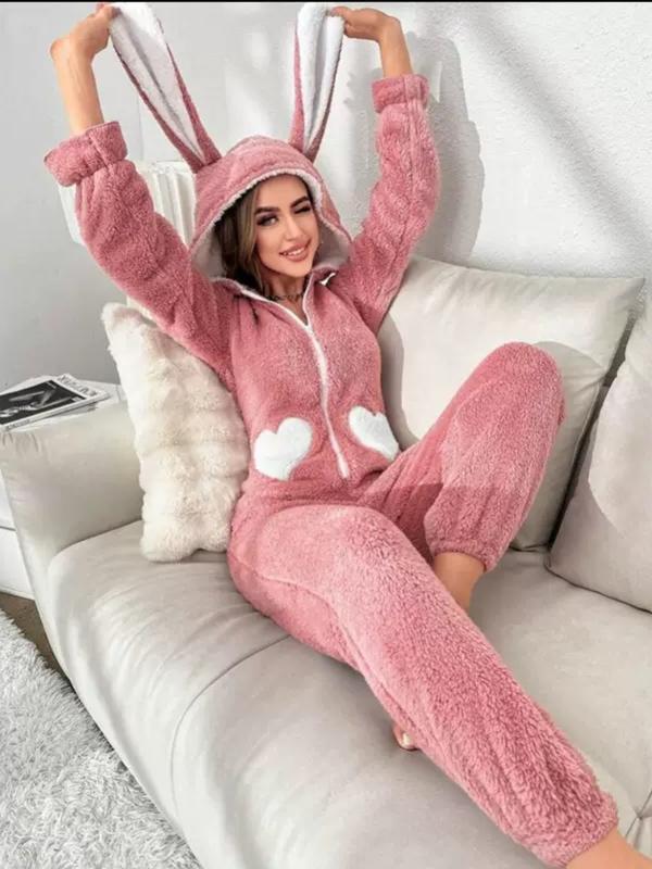 【Christmas Sale】Women’s Heart Fleece Onesie Pajamas – Cute Hooded Loungewear, Super Soft & Cozy for Cold Nights