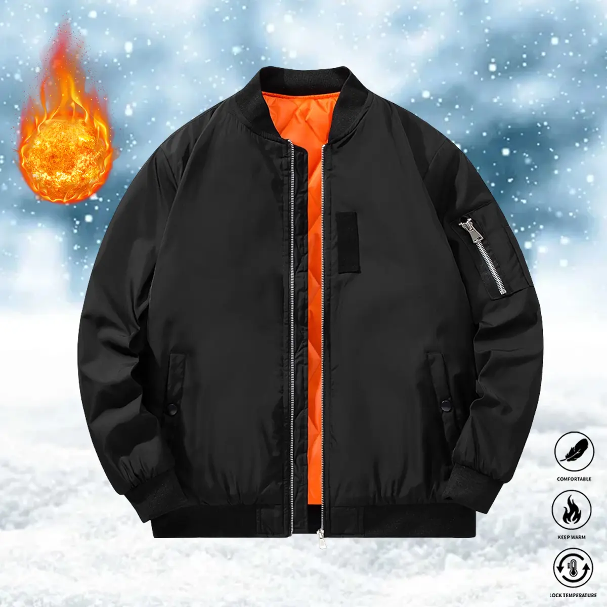 JOGWAVE men’s American aviator baseball jacket, winter stand-collar zip-up outerwear with side zipper pockets, available in multiple colors, suitable for daily commuting and street-style outfits, business casual wear, men’s workwear jackets
