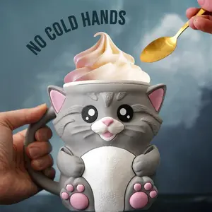 3D printed cat ice cream pint holder Drinkware Mug Tumbler Cup bottle