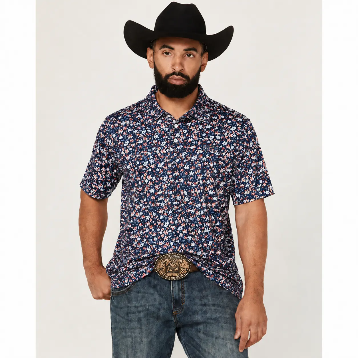 The All American Floral Men's Short Sleeve Performance Polo Shirt for Men, Lightweight Moisture-Wicking Golf Polo, Short Sleeve Casual Athletic Shirt