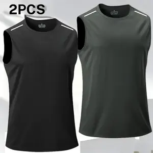 Men's two piece tank top with letter print, casual sports style, featuring the "NIGHT EXERCISE" letter print on the back for trendy details; white label at the shoulder adds a neat look. Sleeveless design keeps it cool and comfortable, breathable and skin