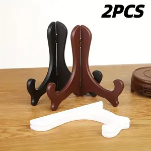 2-Piece Foldable Display Board Stand, Plastic Transparent Base, Ceramic Plate Tea Point Rack, Bowl Dish Display Shelf, Decorative Holder, Organizer With Shelf, Dessert Display Stands