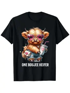 [100% Cotton] Stylish Highland Cow Graphic Tee 100 Cotton Comfortable Mens T Shirt For Everyday Fashion Golf Gift T-Shirt For Men And Women