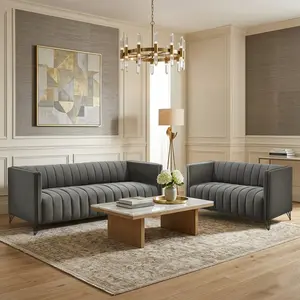 Favorer Kurtis 2-Piece Living Room Set with Square Arm Loveseat and Sofa, Channel-Tufted Upholstery