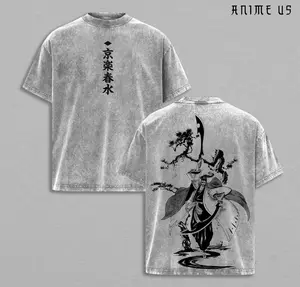 Bleach Shinigami T-Shirt Washed, Shunsui Kyōraku Captain Commander Tee, Anime Soul Reaper Graphic Shirt, Vintage Japanese Manga Streetwear, Samurai Outfit, Cotton Top Gift for Anime Fans