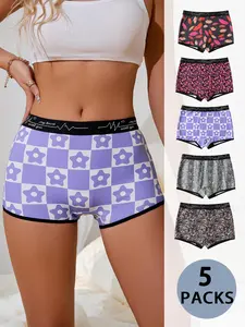 Women's All Over Print Boyshorts, Casual Comfy Breathable Fit Panty for Daily Wear, Ladies Underwear for All Seasons, Fashion Comfy Underwear, Summer Underwear