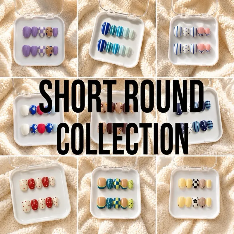 Press On Nails Short Round Collection - Handmade Craftsmanship, Reusable, Custom Sizes, Perfect for Special Occasions & Everyday Look, Includes Nail Glue & File