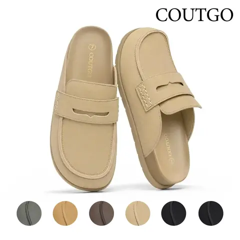 Coutgo Women's Vegan Suede Leather Pull-On Platform Clogs - Round Toe, Arch Support, Soft Lightweight Footbed, Plain Bow, Casual Wear (Runs Small, Size Up) | Lightweight Casual Clogs, Shoes for Women