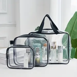 3Pcs Clear Waterproof Storage Bag, Portable Cosmetic Storage Bag, Reusable Zipper Makeup Organizer Bag for Travel, Clear Organizer Large Makeup Storage Bag, Travel Storage Organiser set