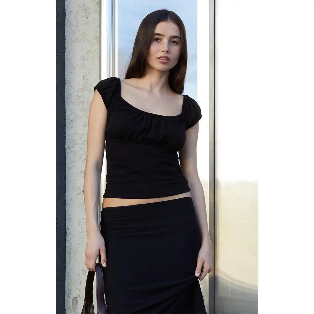 John Galt Women's Black Ruched T-Shirt