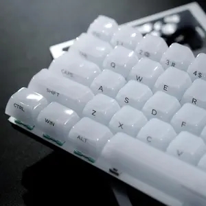 Keyboard Keycaps - Ceramic Keycaps Style, Clear White Key Cap, Transparent Side Printed Custom 60 65 75 100 Percent for Cherry MX, Outemu, Gateron Mechanical Keyboards(MDA Profile)
