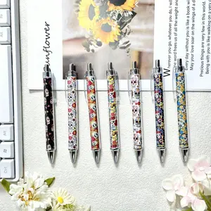7pcs Colorful Traditional Mexican Day of the Dead Hand drawn Skull Ballpoint Pen Fancy Skull Pen Beautiful Black Ink Suitable for Office Teachers Skull Gift