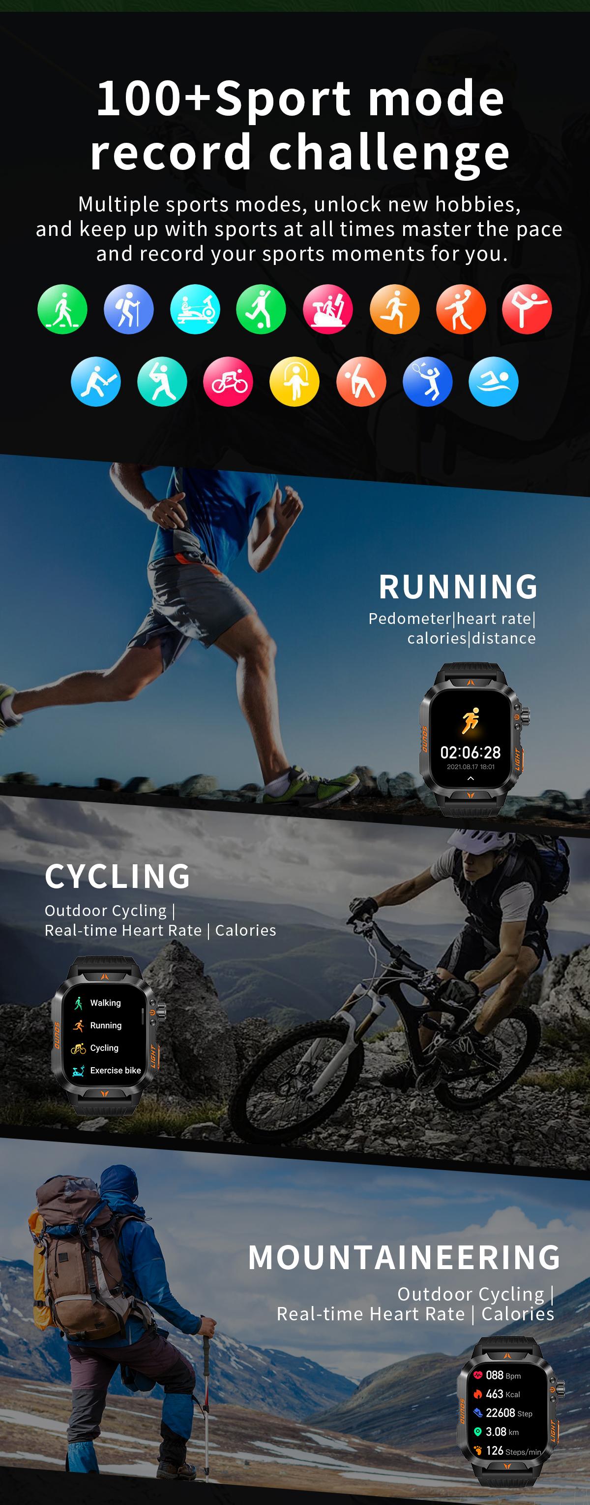 LOOXLK 2026 Outdoor-Style Smartwatch with 2.01-inch IPS Screen LED Lighting Wireless Call Sports Modes Calorie Tracker Compass Weather Alerts Men's Gift Fitness Tracker  Applicable to iPhones and Android devices Wearable