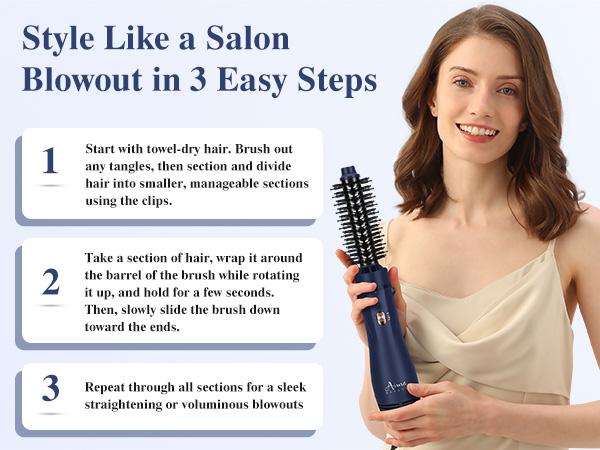 Aima Beauty 3-in-1 Blowout Dryer Brush & Multi-Styler, Detachable Hot Air Brush Volumizer with 1” & 1.25” Interchangeable Round Barrels, Ionic Wet-to-Dry Styling Tool for Short to Medium Hair, Gift Ready#tiktokshopsummersale