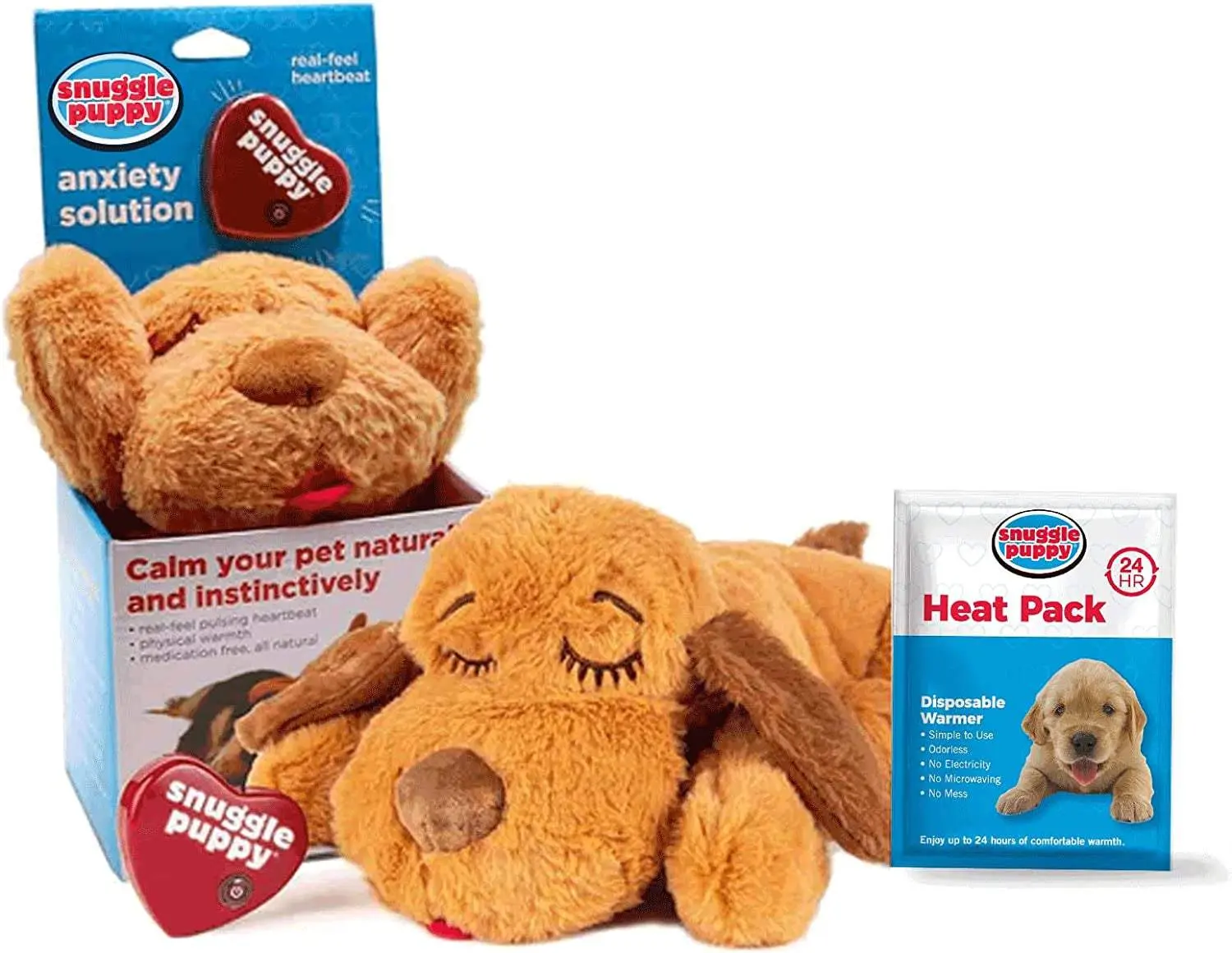Snuggle Puppy Heartbeat Stuffed Toy for Dogs - Pet Anxiety Relief and Calming Aid -